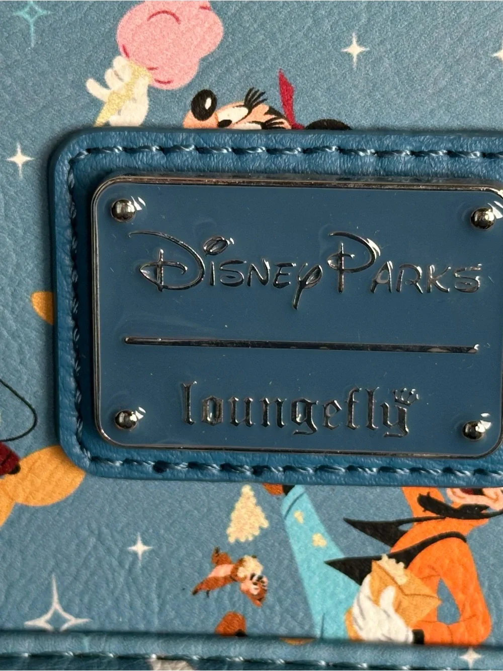 Disney Parks Loungefly Mini Backpack Play in the Park Slate Blue Attractions AOP